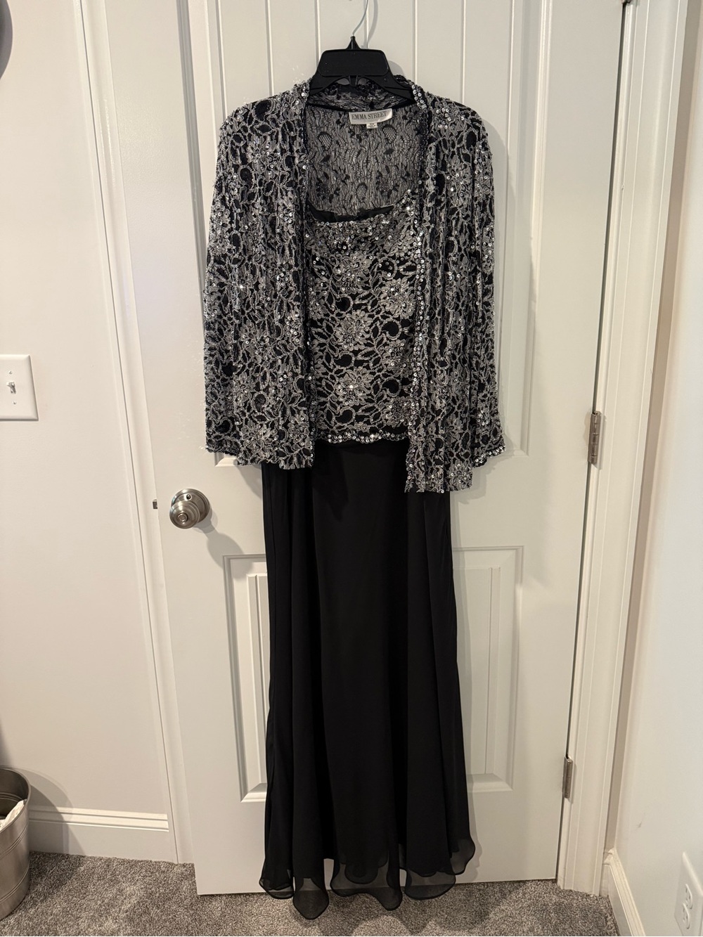 Black and Silver Lace Evening Dress with Jacket